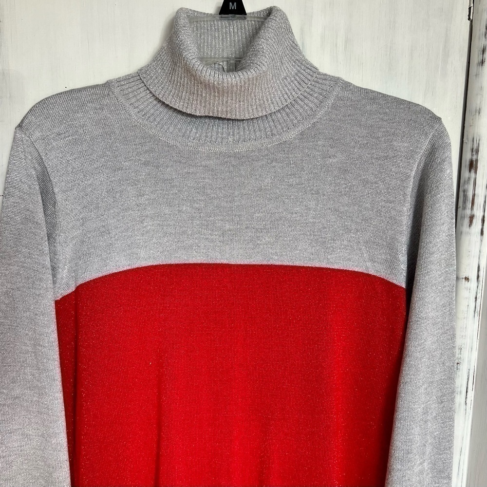 Joseph A Women’s Sparkly Striped Holiday Sweater Lightweight Turtle Neck PXL - Picture 4 of 15